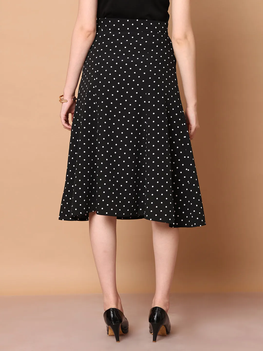 Black Polyester Sculpted Styles Polka Dot Skirt