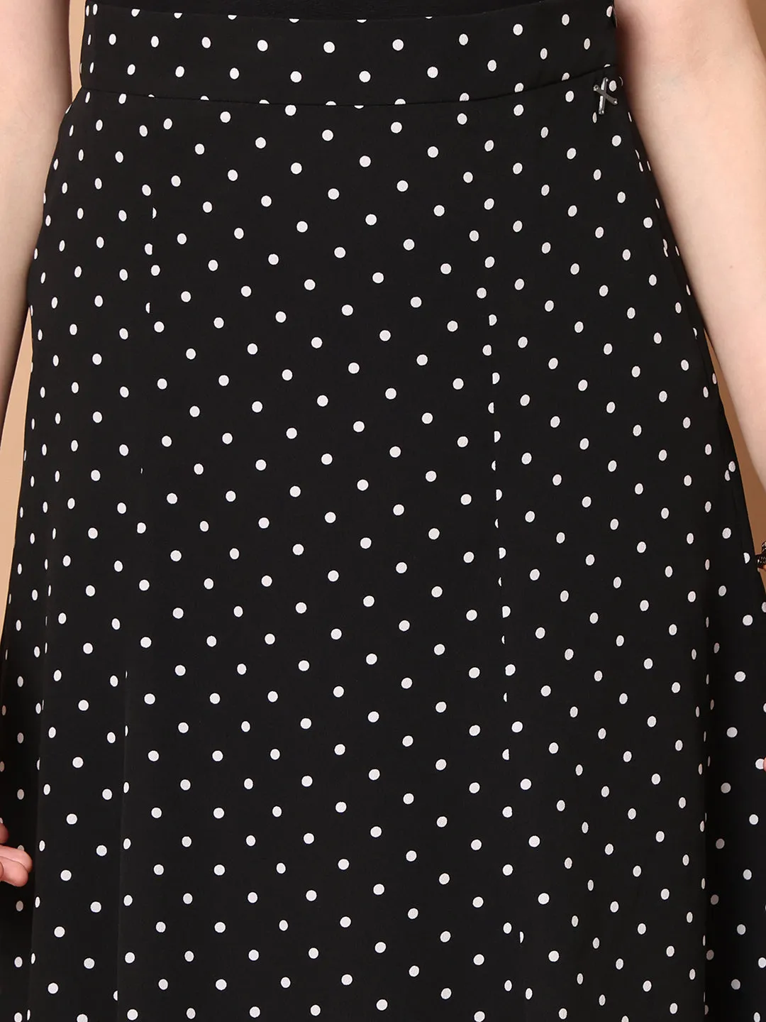 Black Polyester Sculpted Styles Polka Dot Skirt