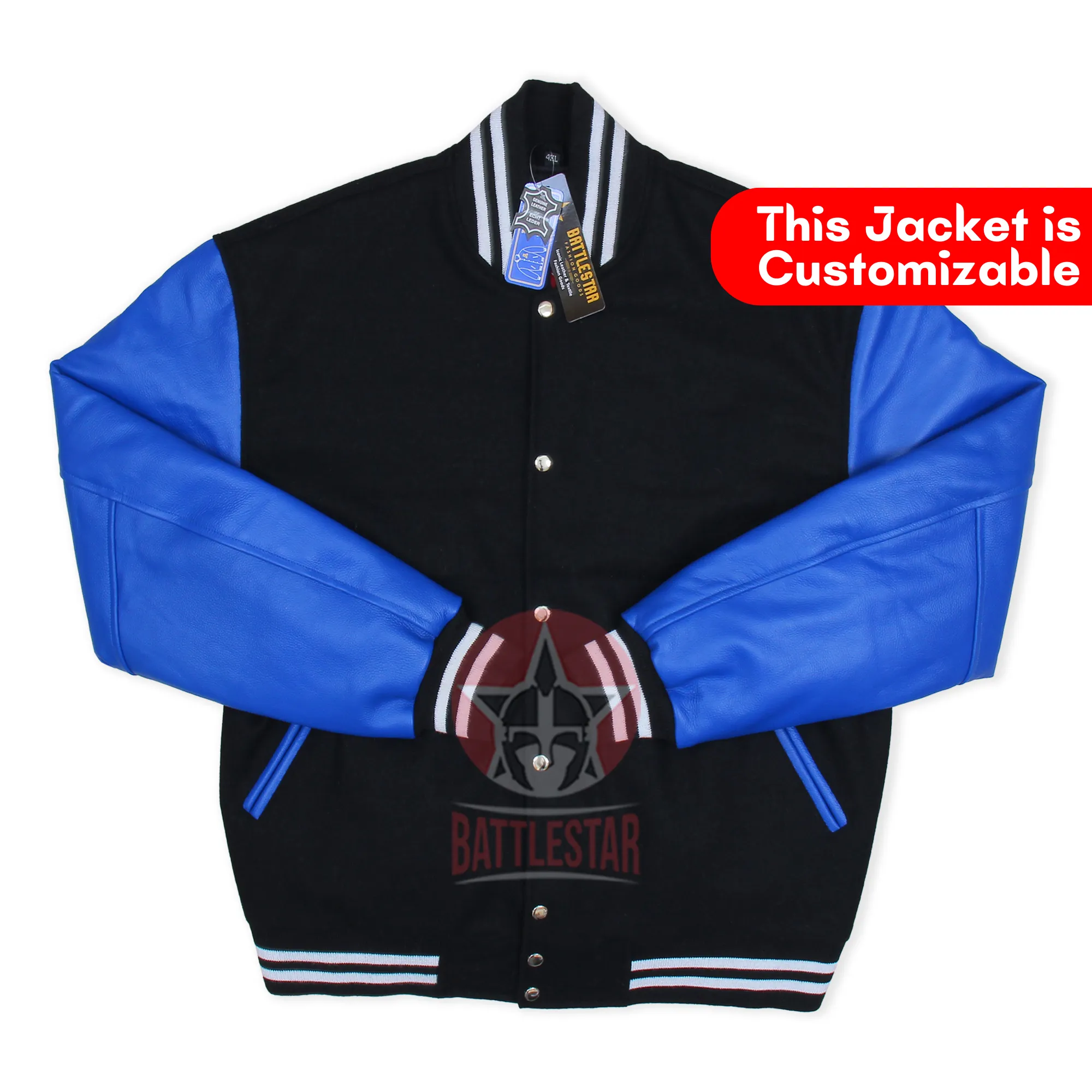 Black Wool Blue Leather Varsity Baseball Classic Jacket