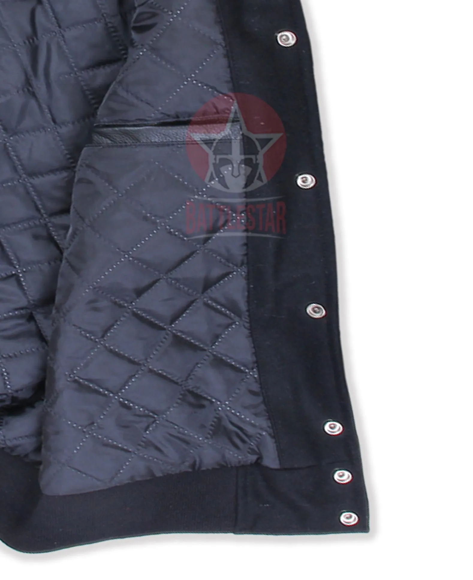 Black Wool Leather Varsity Jacket Black Red Rib With White Feathering