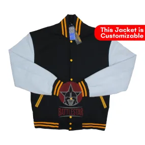 Black Wool White Leather Sleeves Varsity Bomber Baseball Jacket