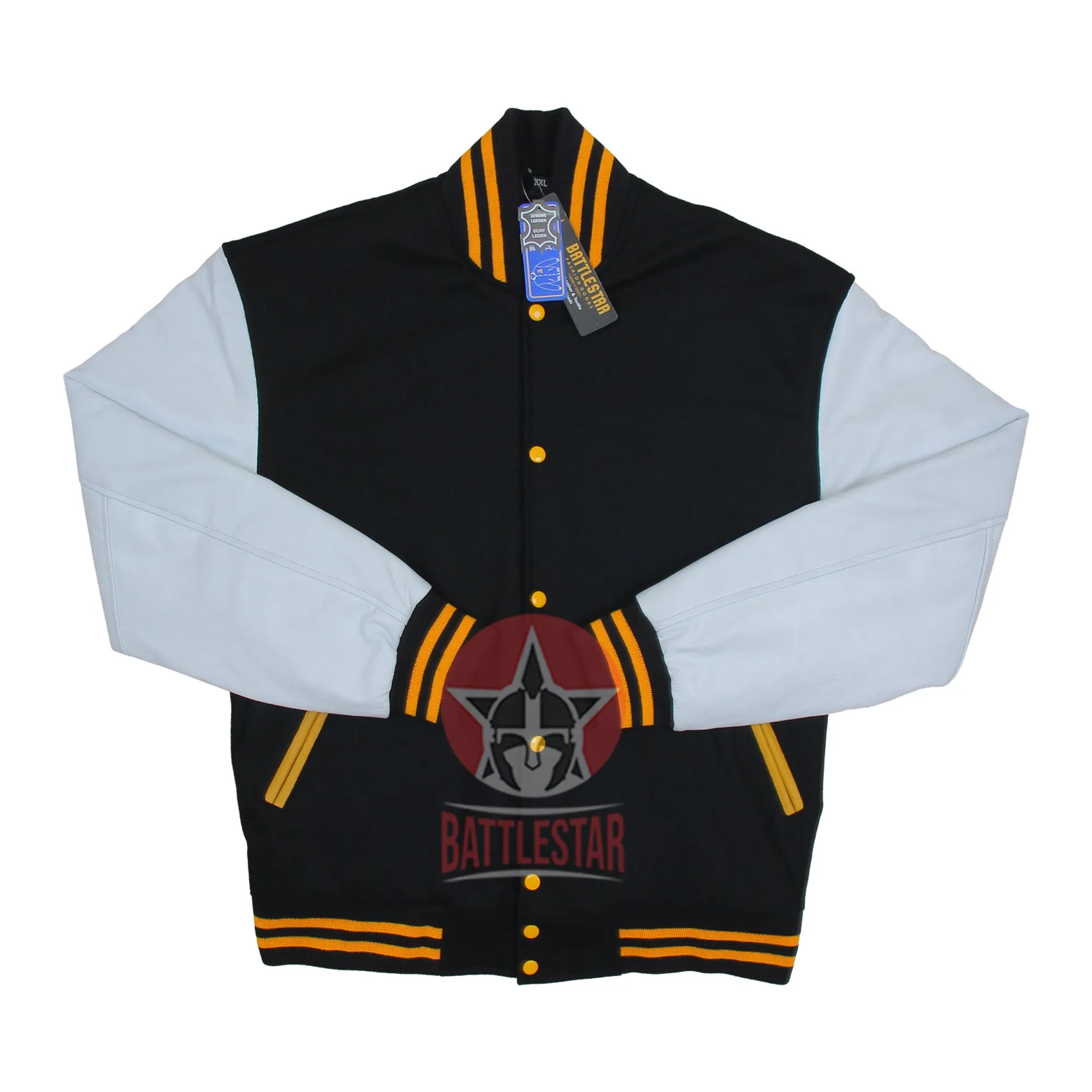 Black Wool White Leather Sleeves Varsity Bomber Baseball Jacket