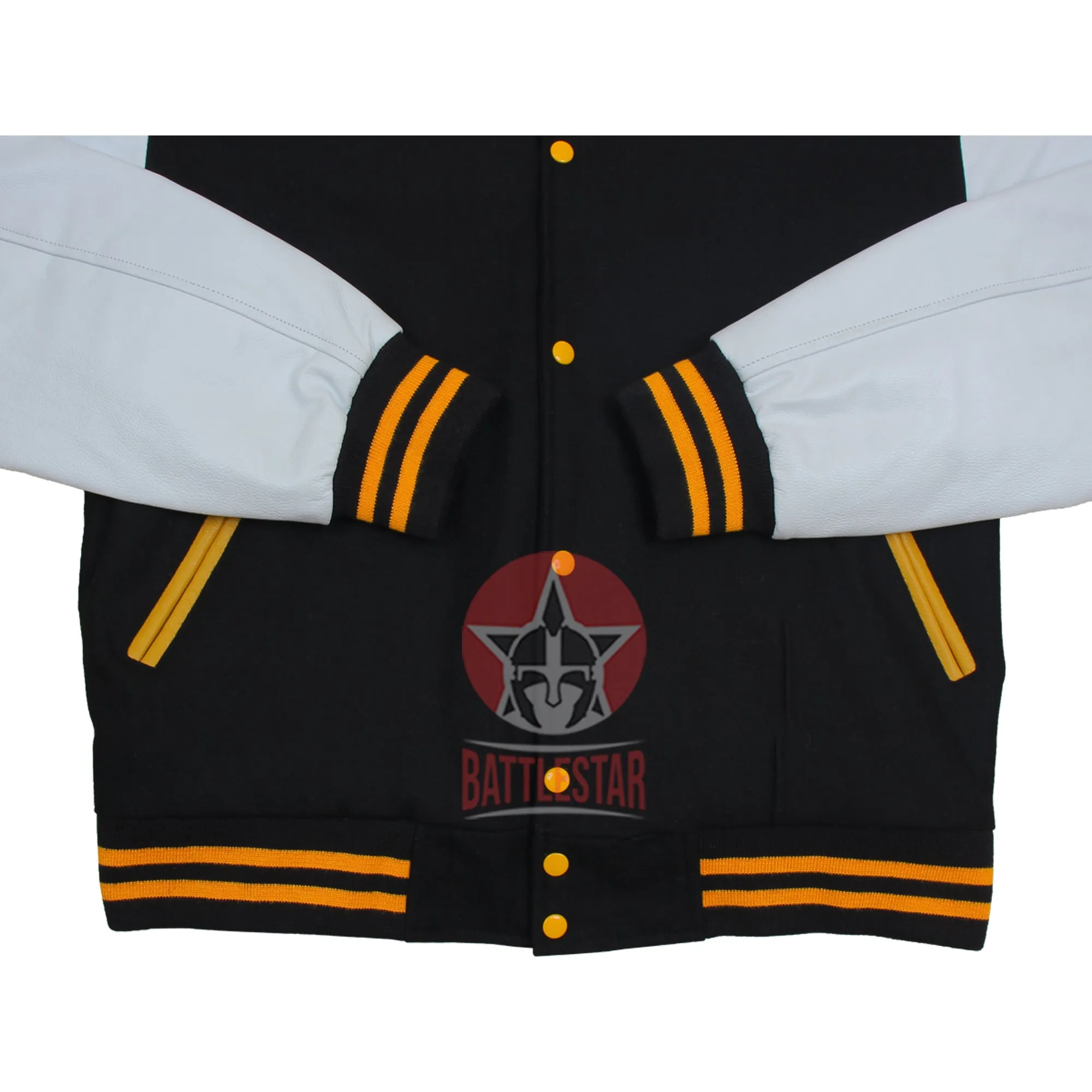 Black Wool White Leather Sleeves Varsity Bomber Baseball Jacket