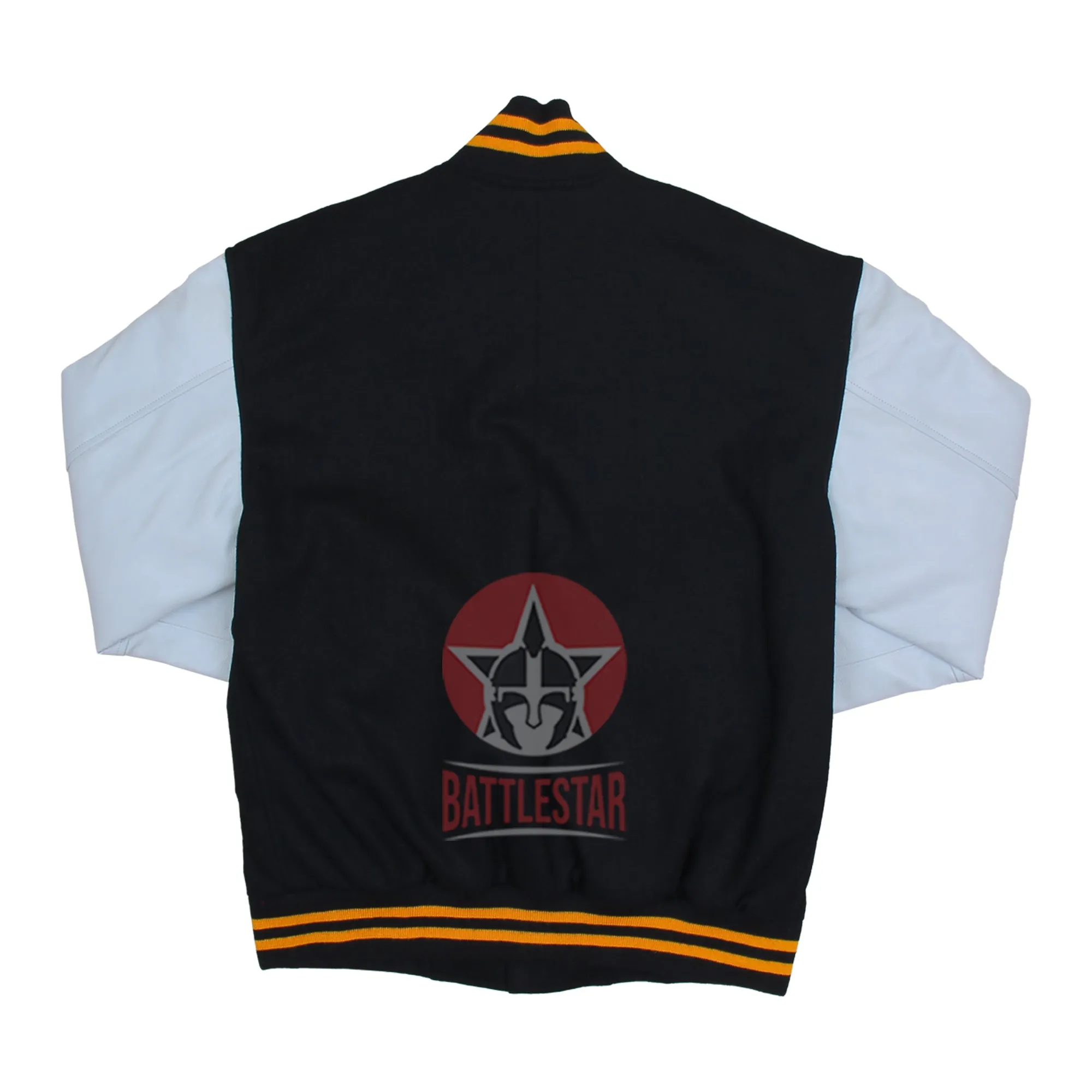 Black Wool White Leather Sleeves Varsity Bomber Baseball Jacket