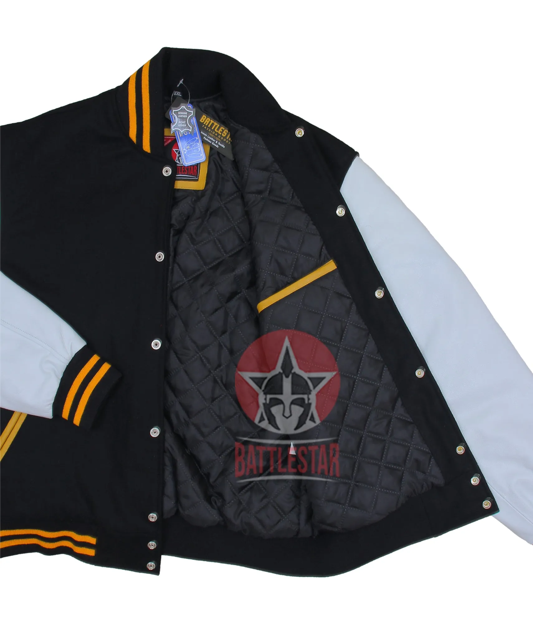 Black Wool White Leather Sleeves Varsity Bomber Baseball Jacket