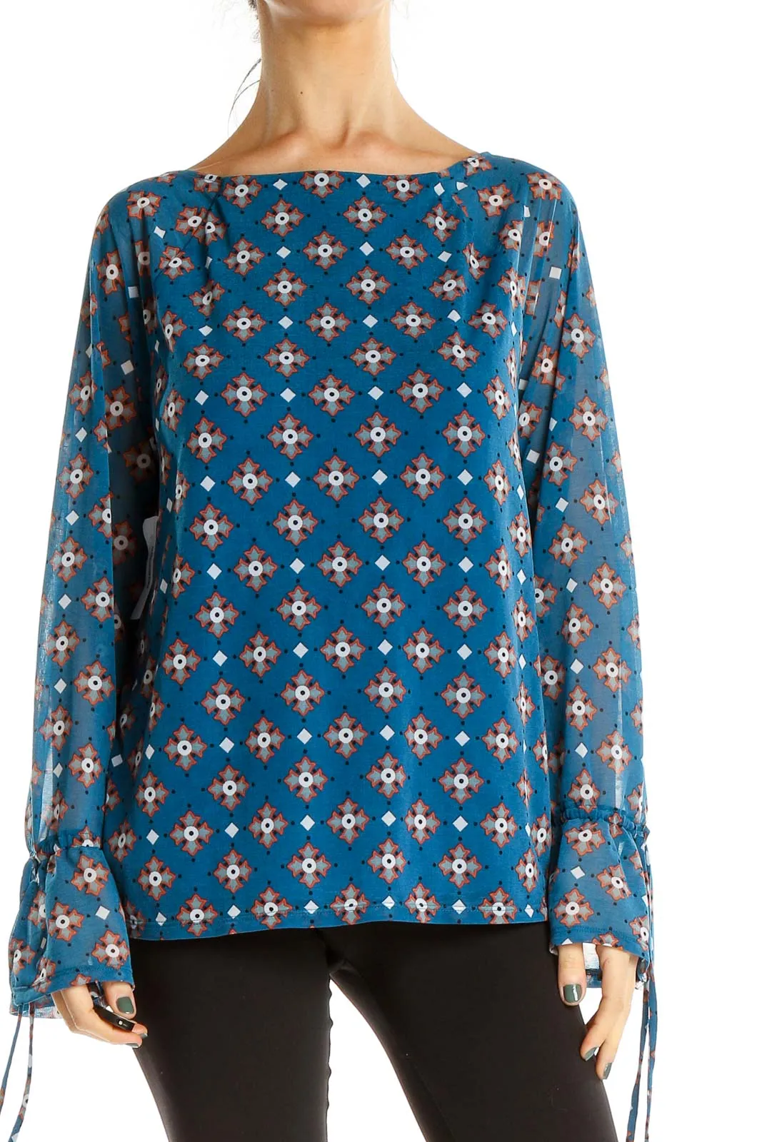 Blue Geometric Print Chic Blouse