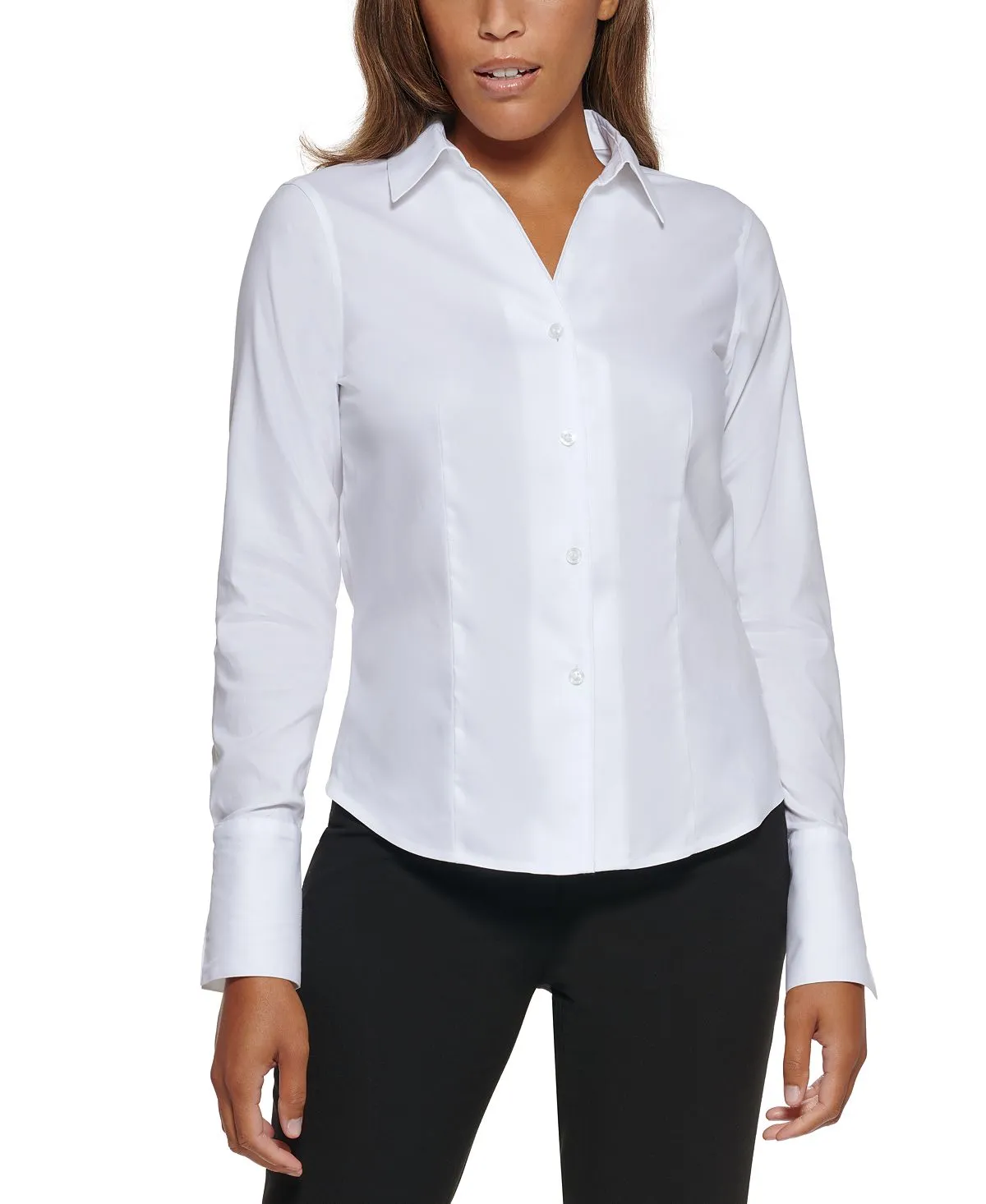 Calvin Klein Petite Cotton Button Down Blouse with Collar, White