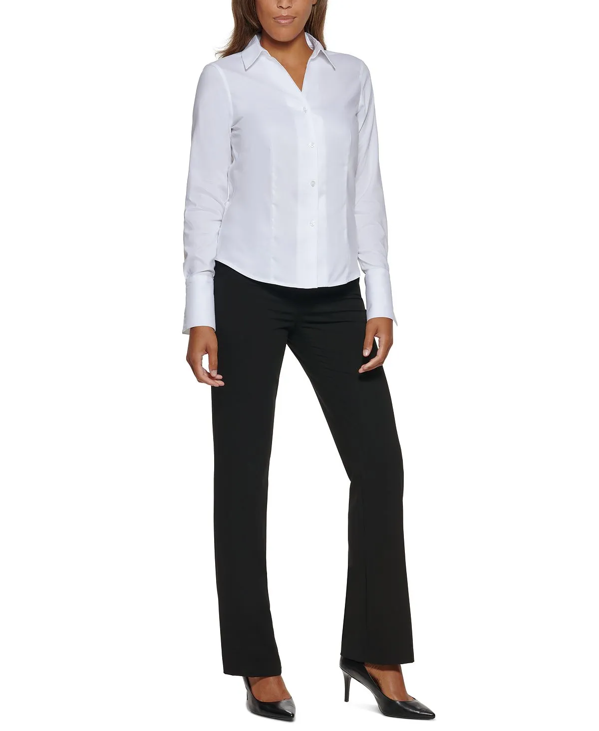 Calvin Klein Petite Cotton Button Down Blouse with Collar, White