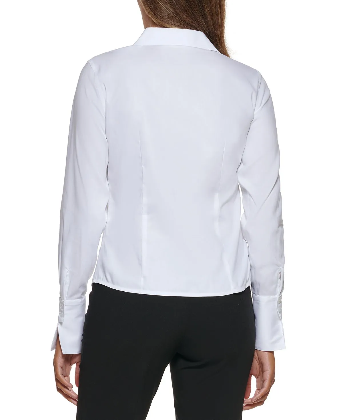 Calvin Klein Petite Cotton Button Down Blouse with Collar, White