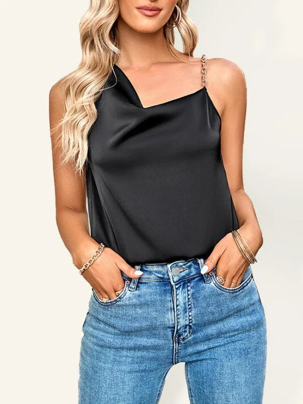 Chic Asymmetrical Chain Strap Top for Sophisticated Nights