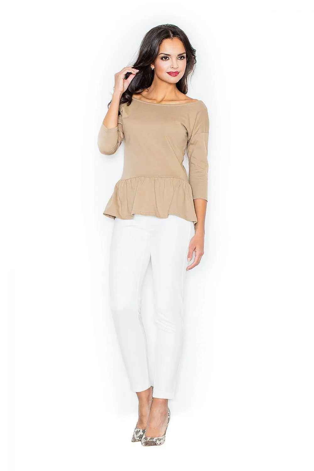 Chic Cotton Top with Romantic Sleeves and Basque Detail - Women's Elegant Blouse