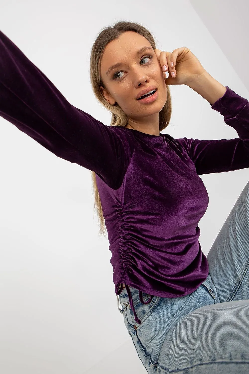 Chic Customizable Velour Blouse - Soft Cotton Fusion