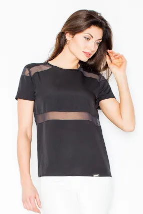 Chic Mesh Insert Blouse with Zipper Accents