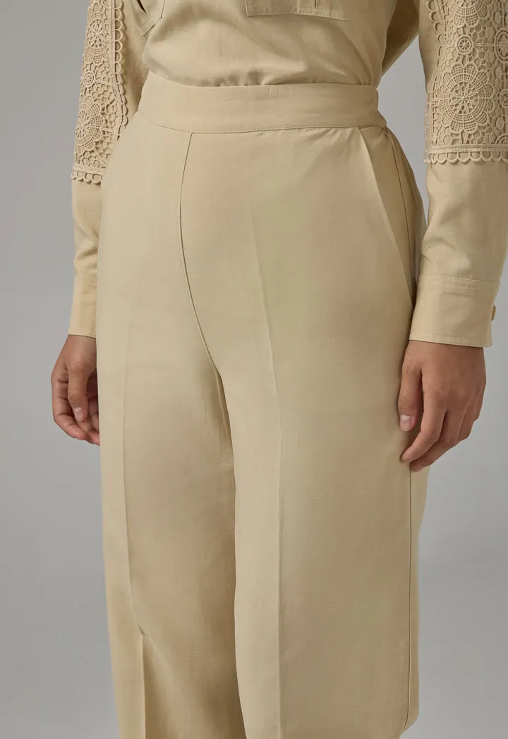 Choice Basic Straight Wide Leg Trousers Beige