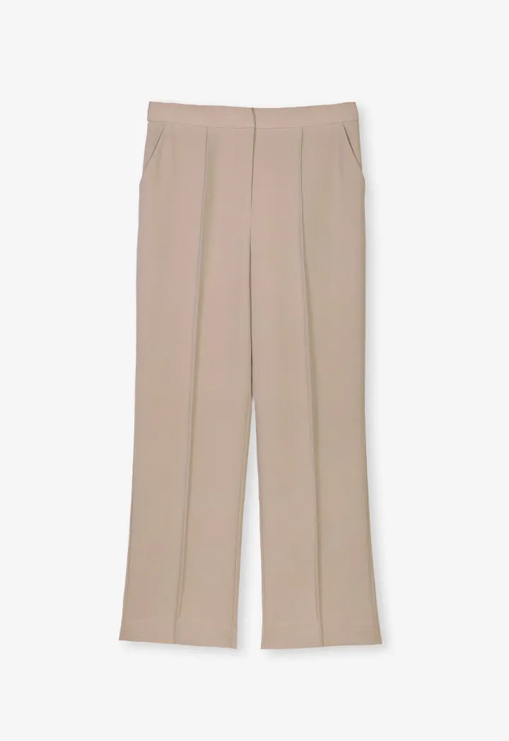 Choice Pin Tuck Straight Legs Trousers Taupe