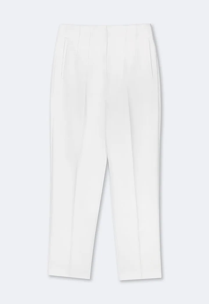 Choice Solid High-Waist Straight Leg Trousers Off White