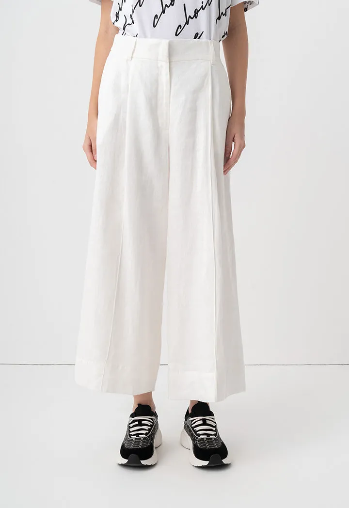 Choice Solid Wide Leg Trousers Off White