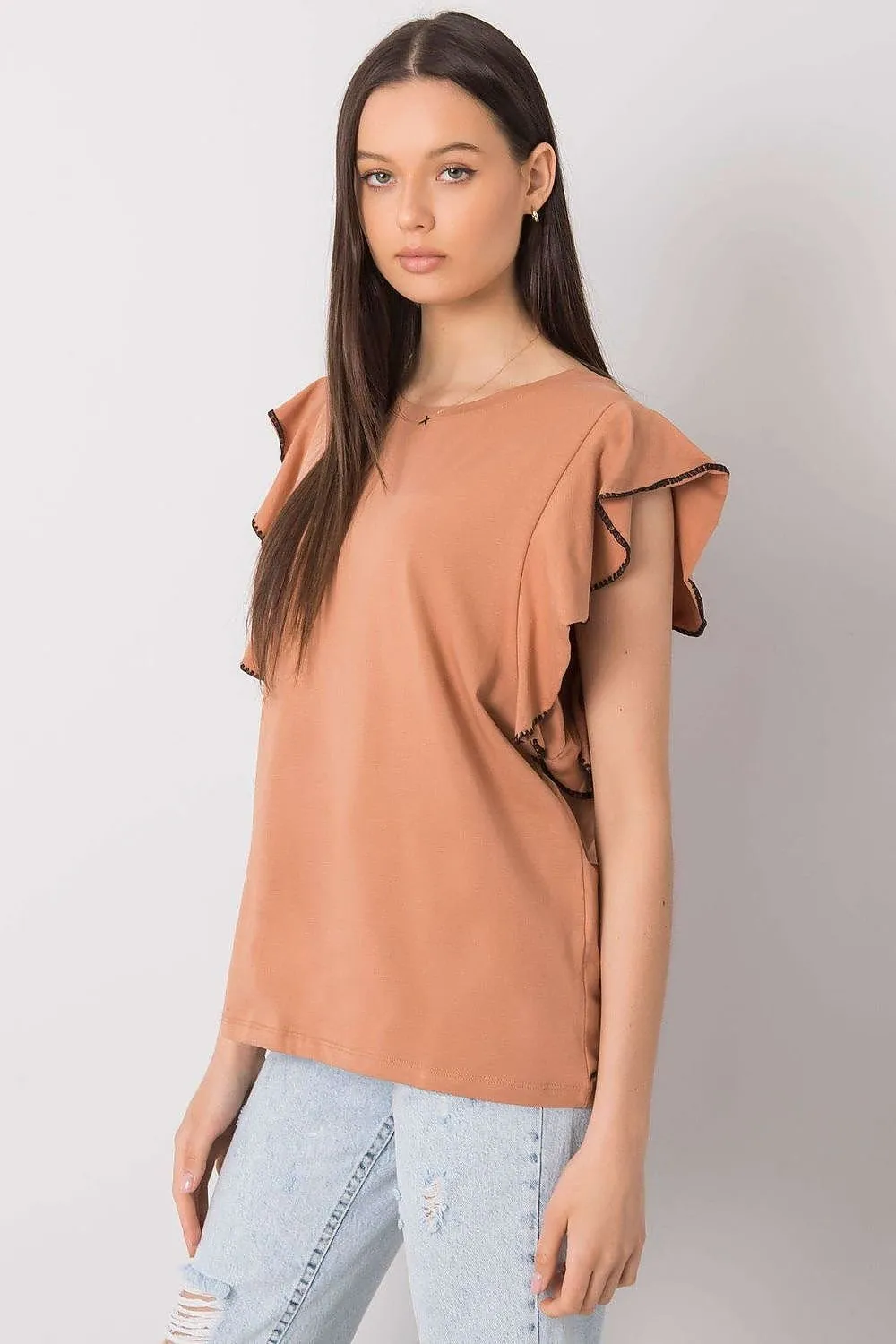 Elegant Frill Sleeve Blouse in Cotton