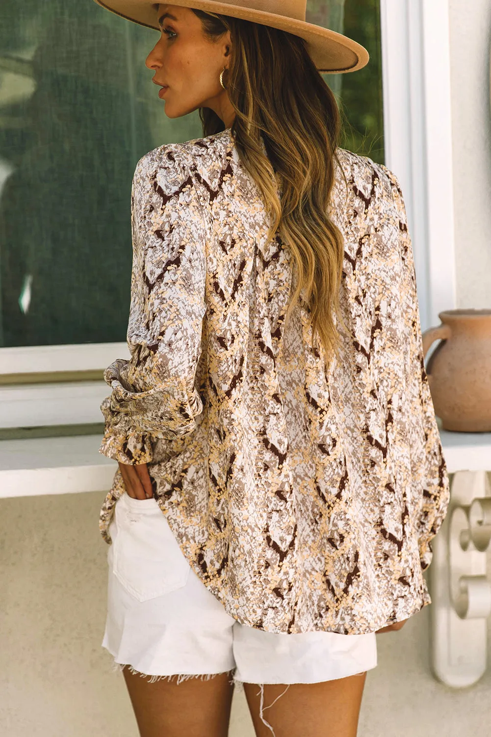 Glitter Snake Grain Pleated Blouse