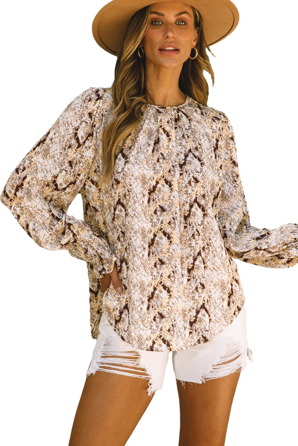 Glitter Snake Grain Pleated Blouse