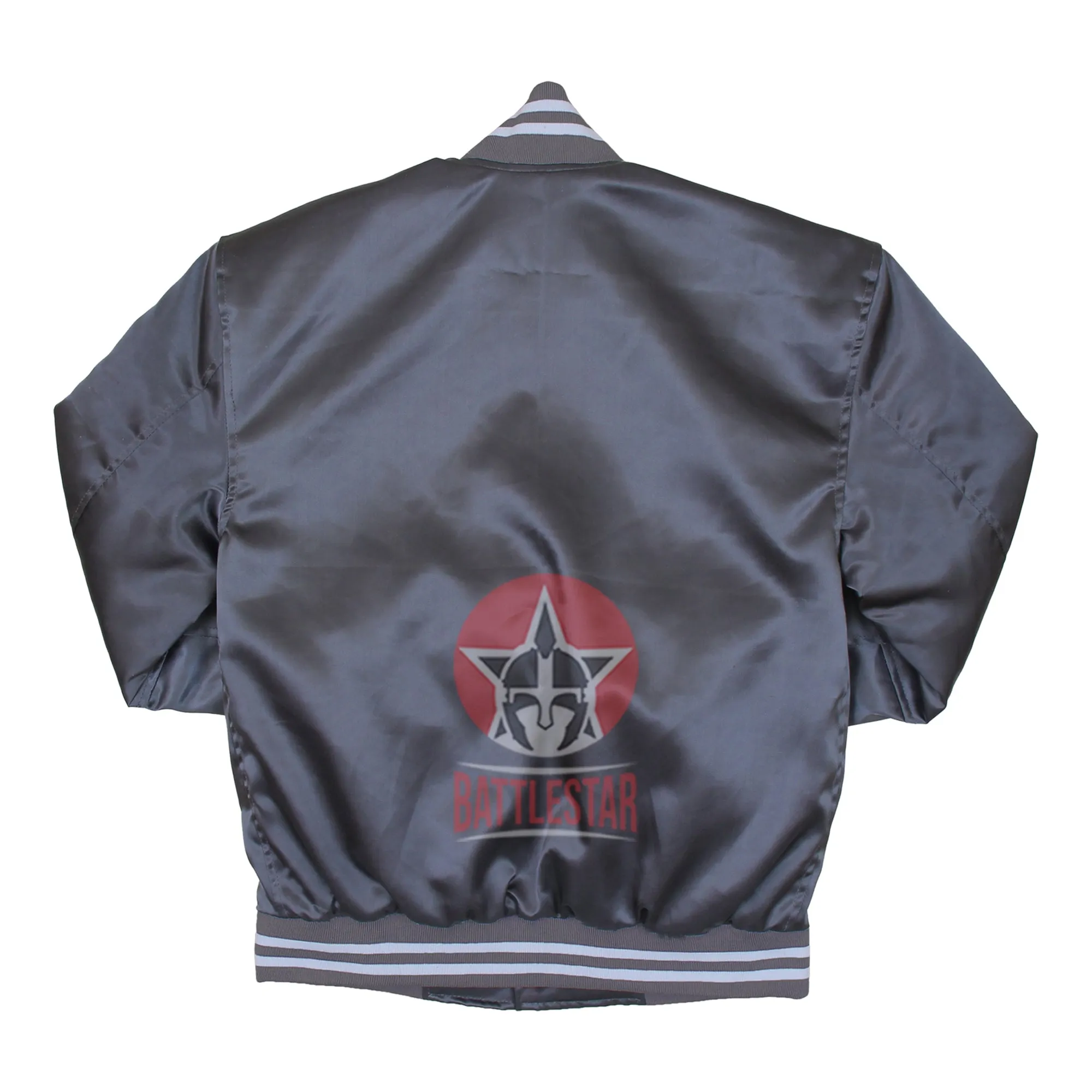 Gray Satin Varsity Baseball Jacket Gray White Rib