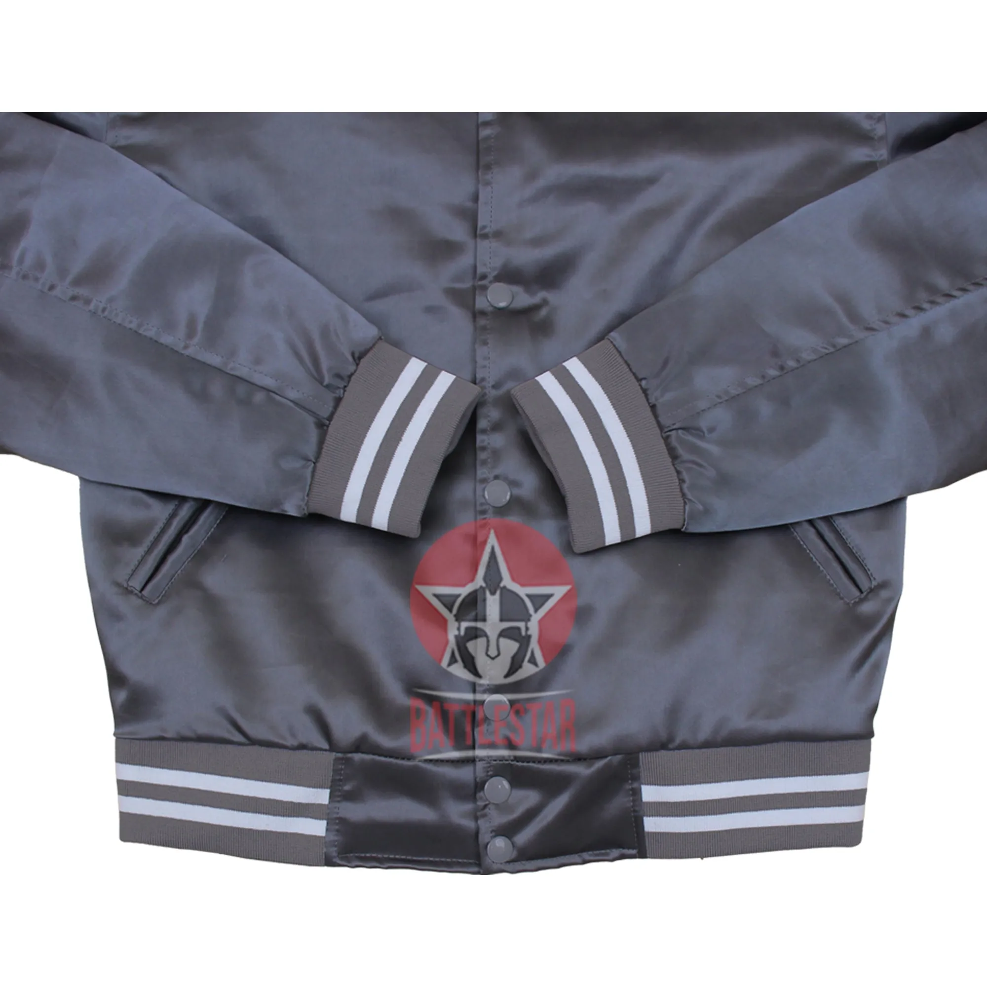 Gray Satin Varsity Baseball Jacket Gray White Rib