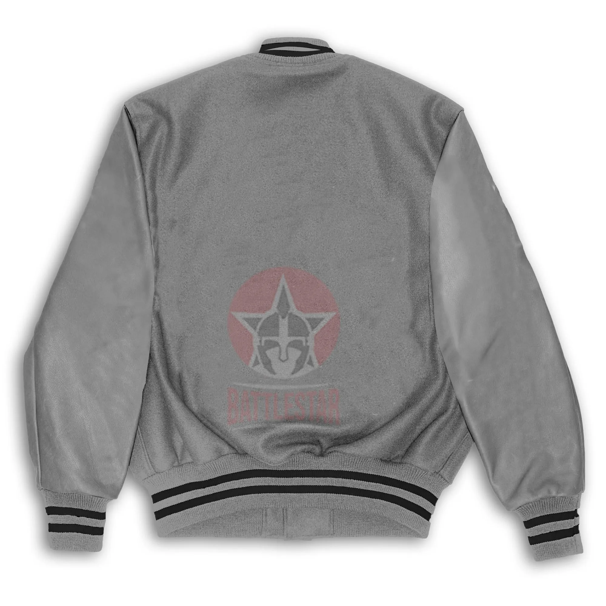 Gray Wool Leather Sleeves Varsity Baseball Jacket