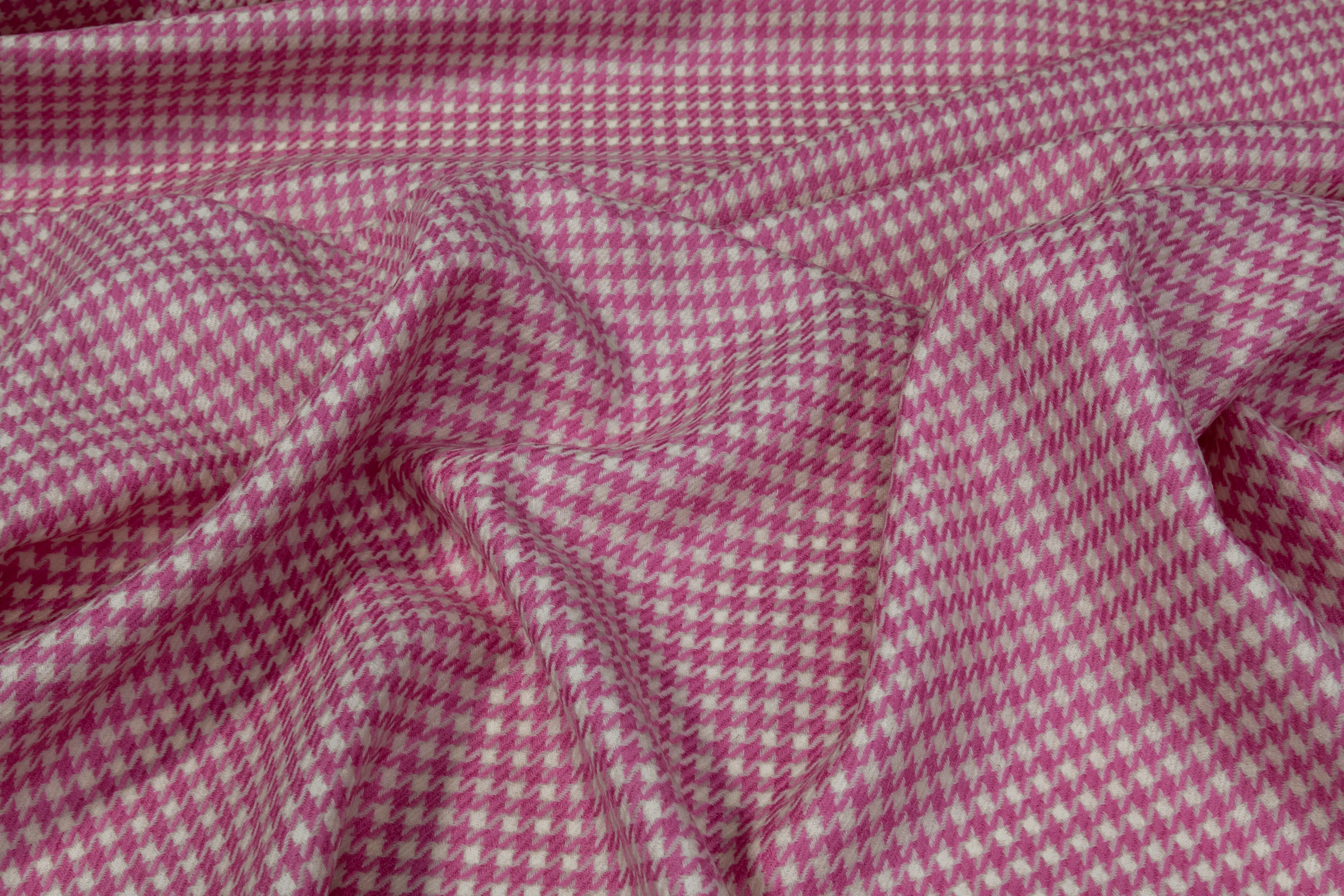 Houndstooth Italian Wool Suiting - Pink / White