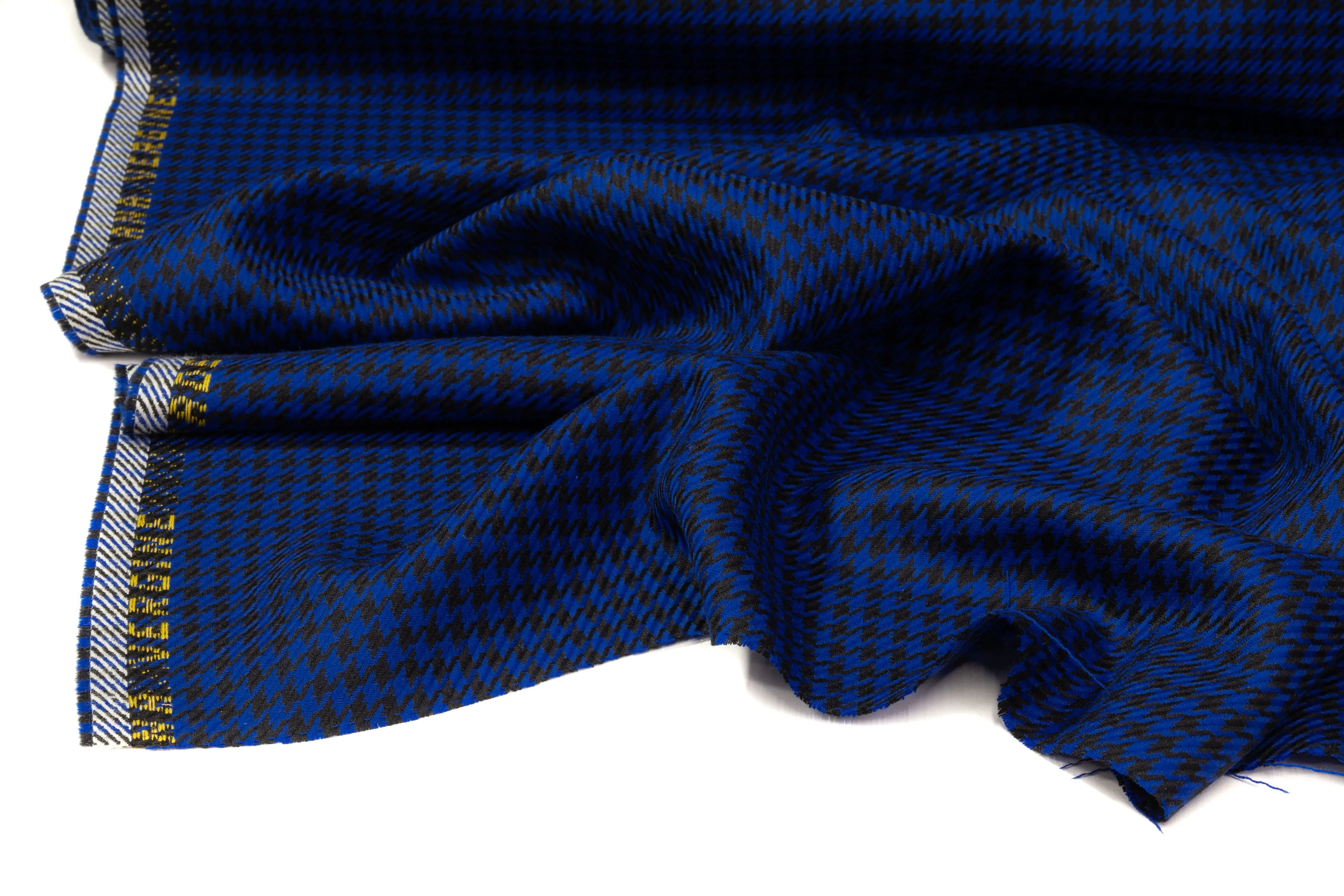 Houndstooth Italian Wool Suiting - Royal Blue / Black