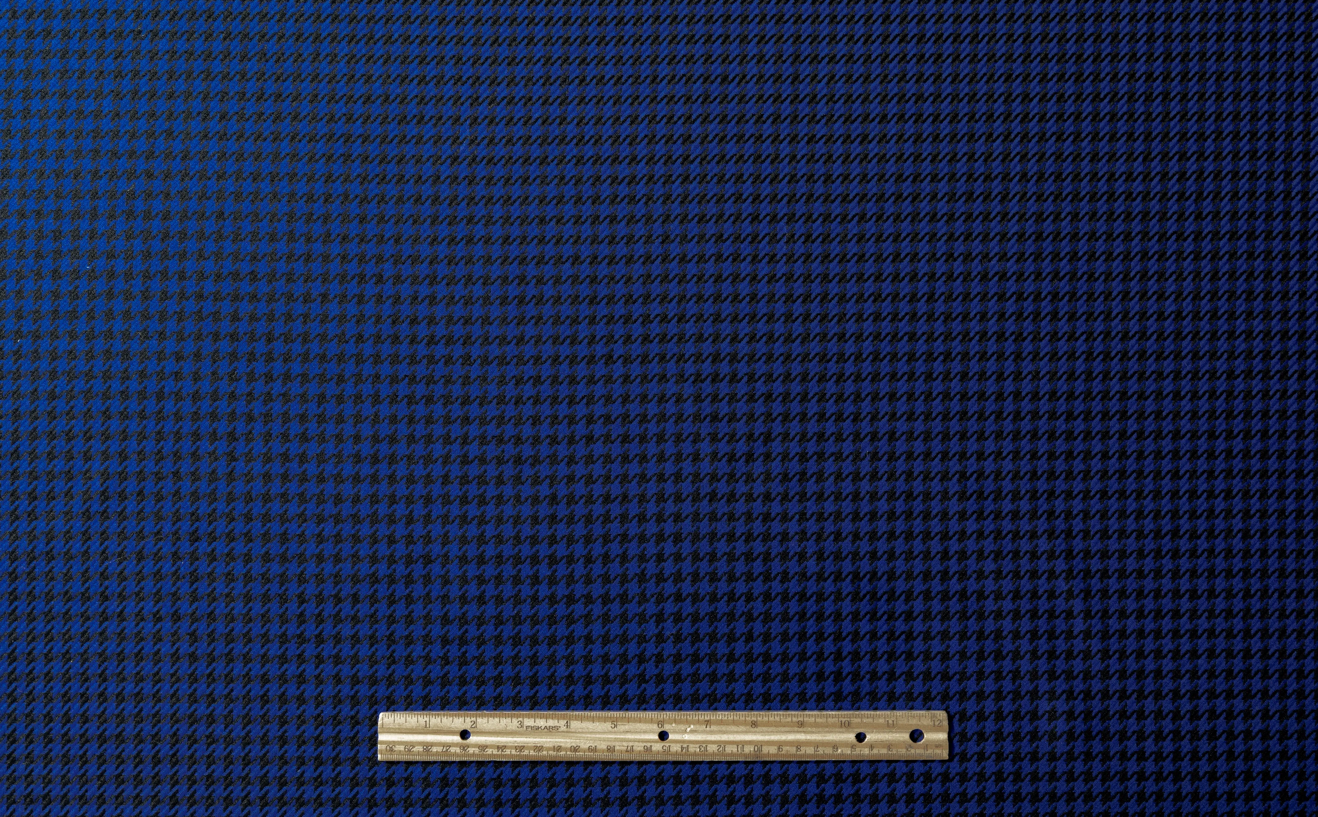 Houndstooth Italian Wool Suiting - Royal Blue / Black