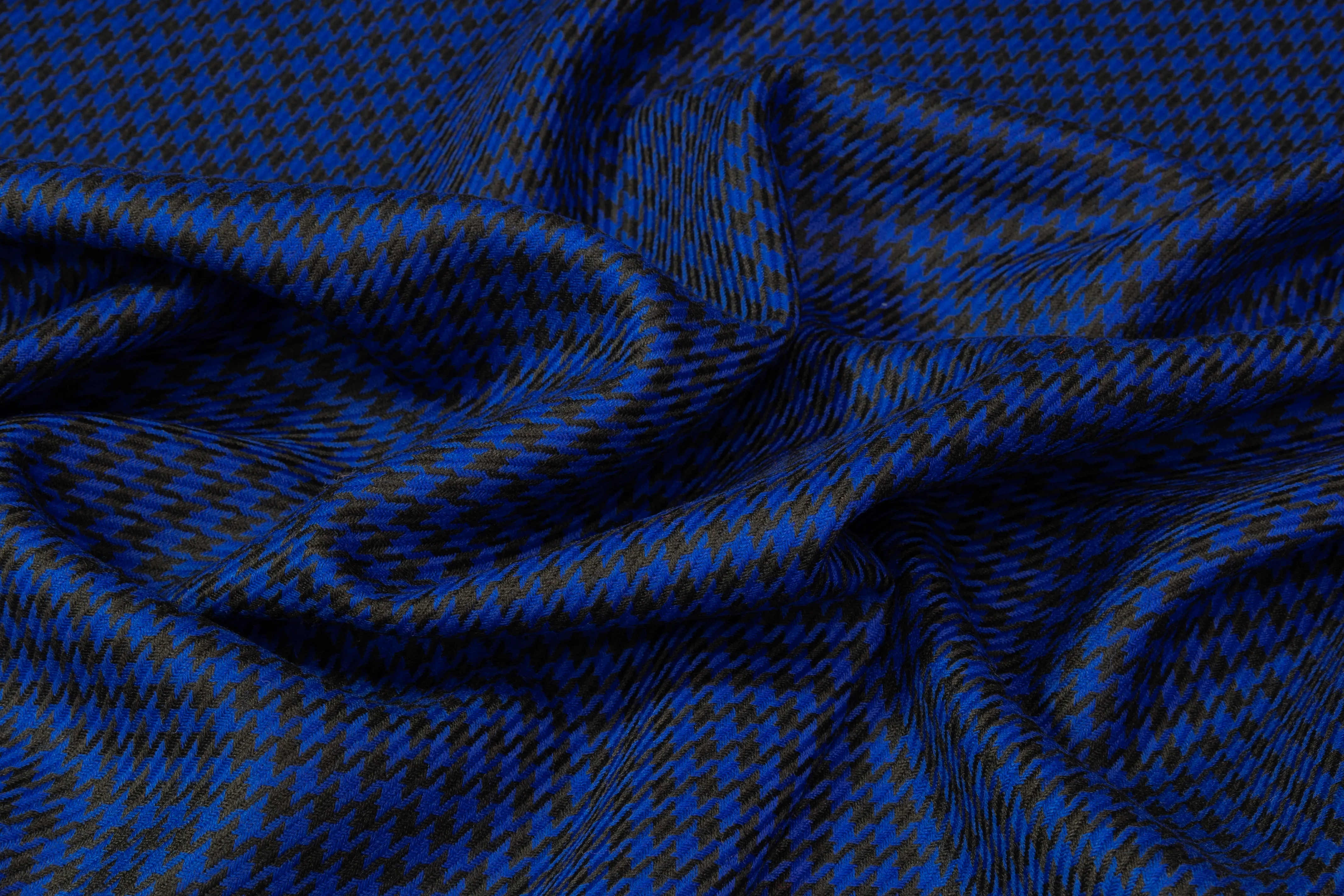 Houndstooth Italian Wool Suiting - Royal Blue / Black