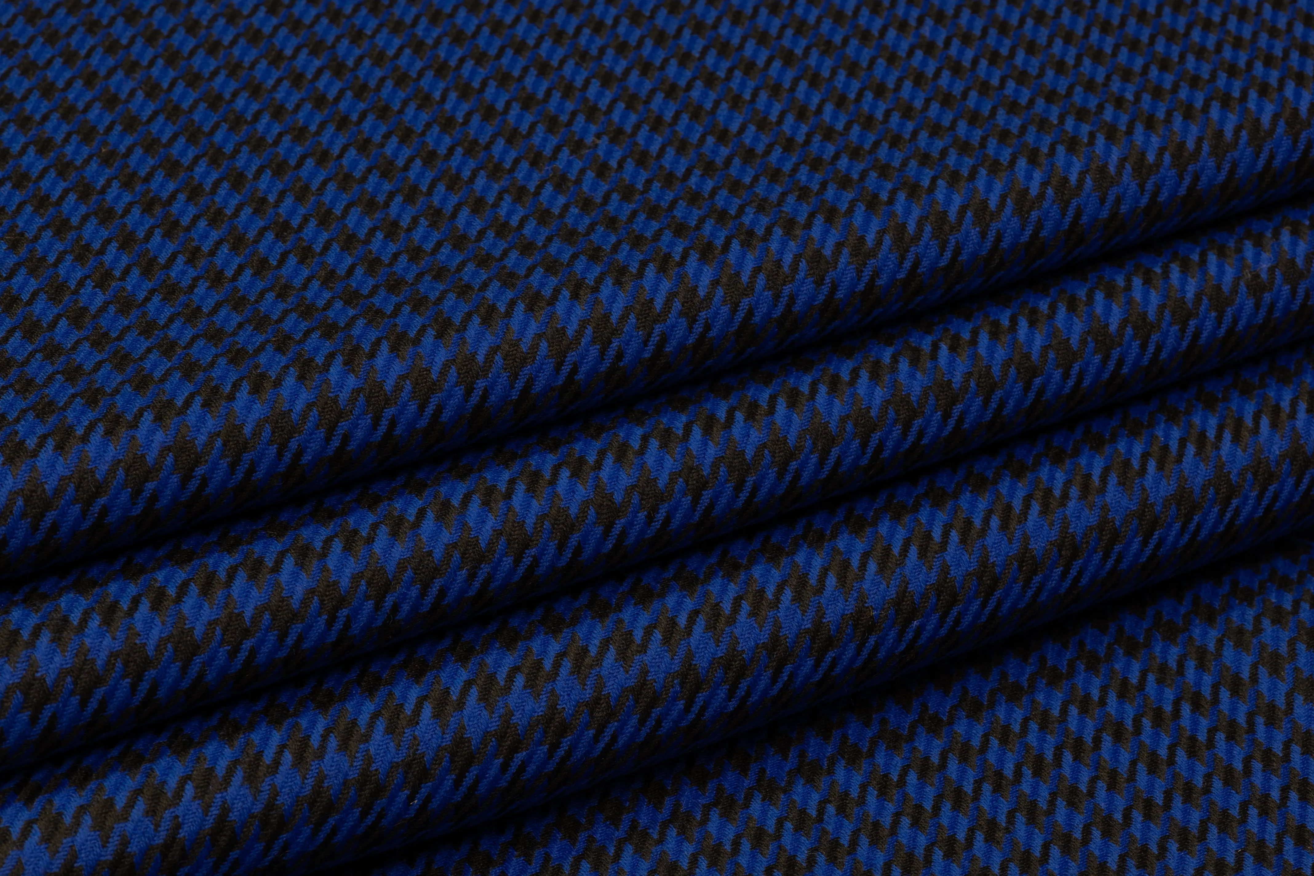 Houndstooth Italian Wool Suiting - Royal Blue / Black