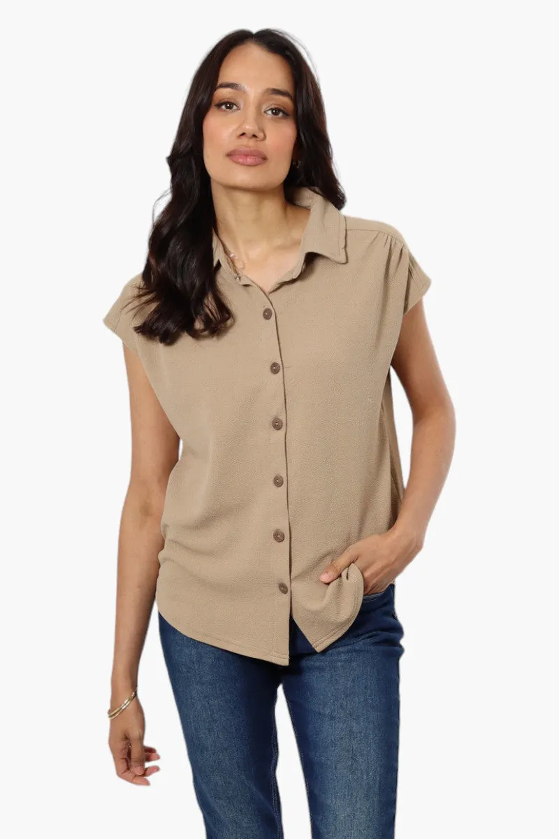 Impress Short Sleeve Button Down Shirt - Beige