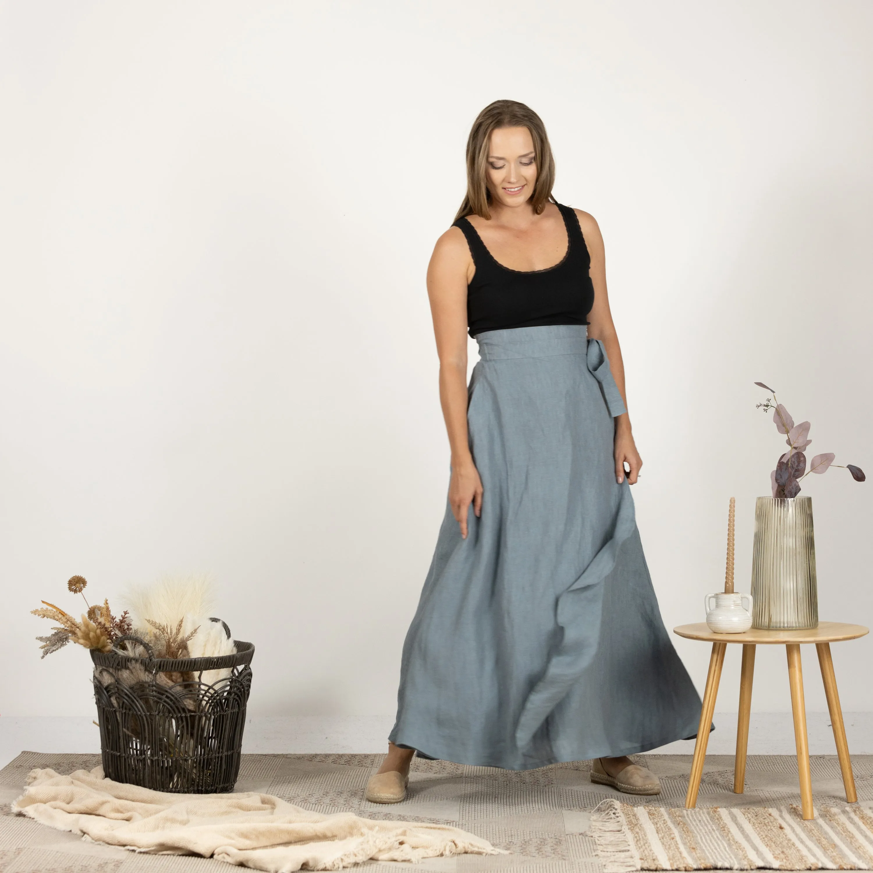 Linen Wrap Around Skirt with a Tie