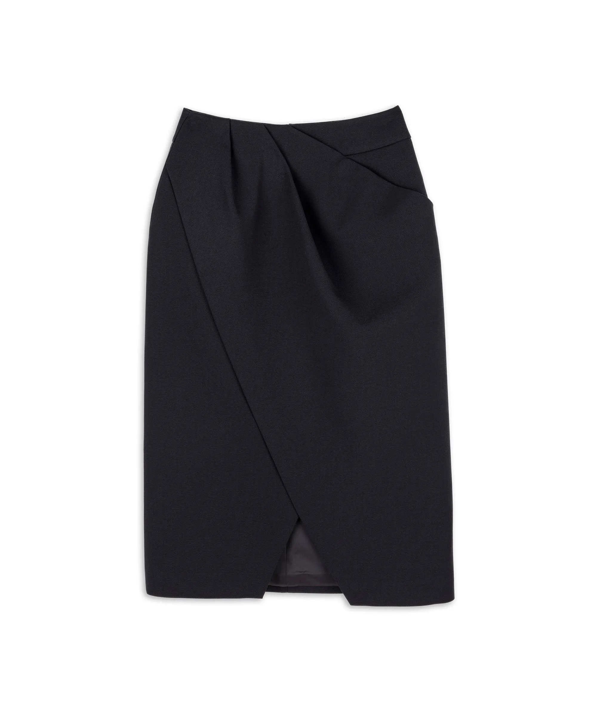 Machka Asymmetrical Draped Wool Blend Skirt Navy Blue