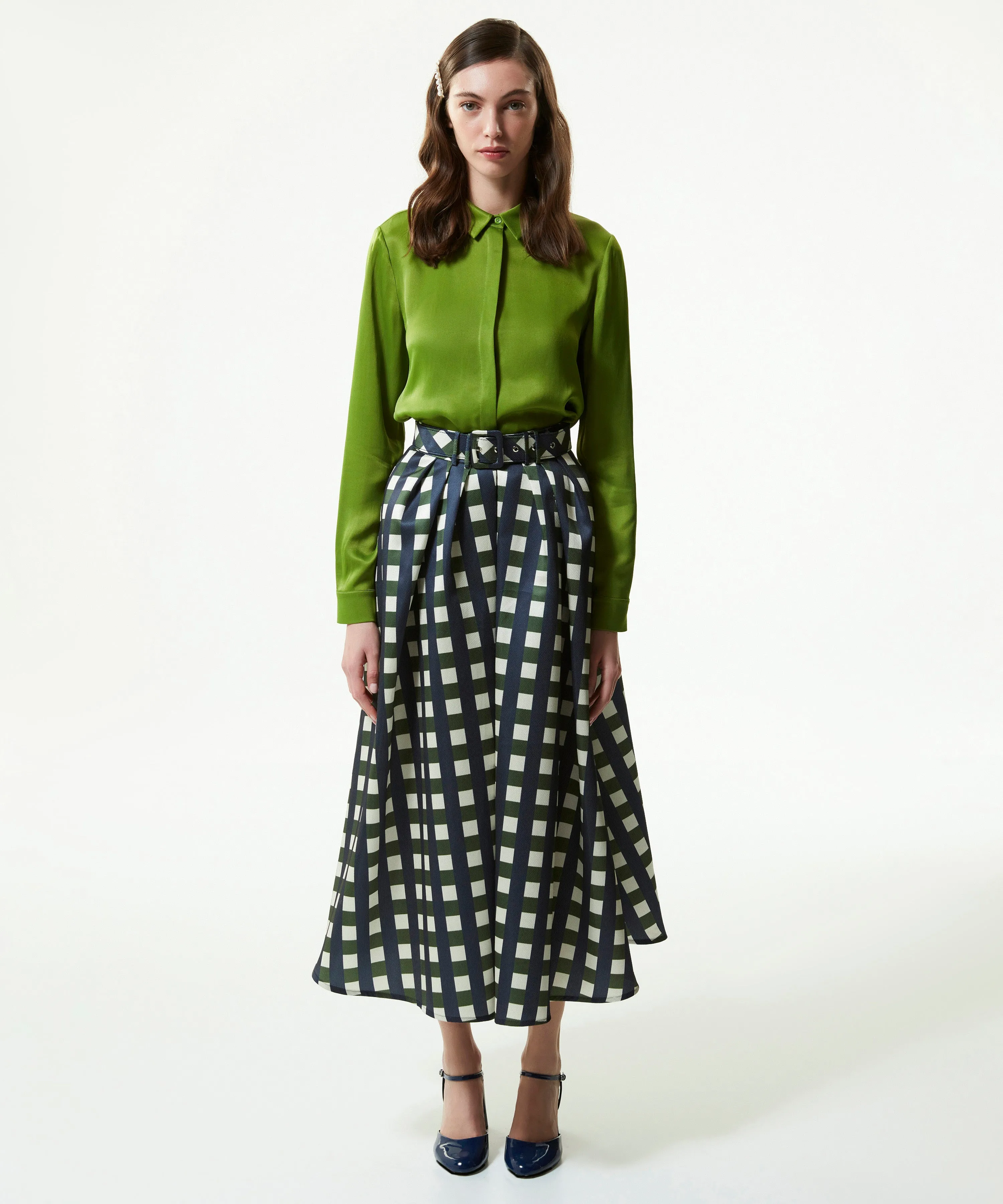 Machka High Waist Plaid Skirt Khaki