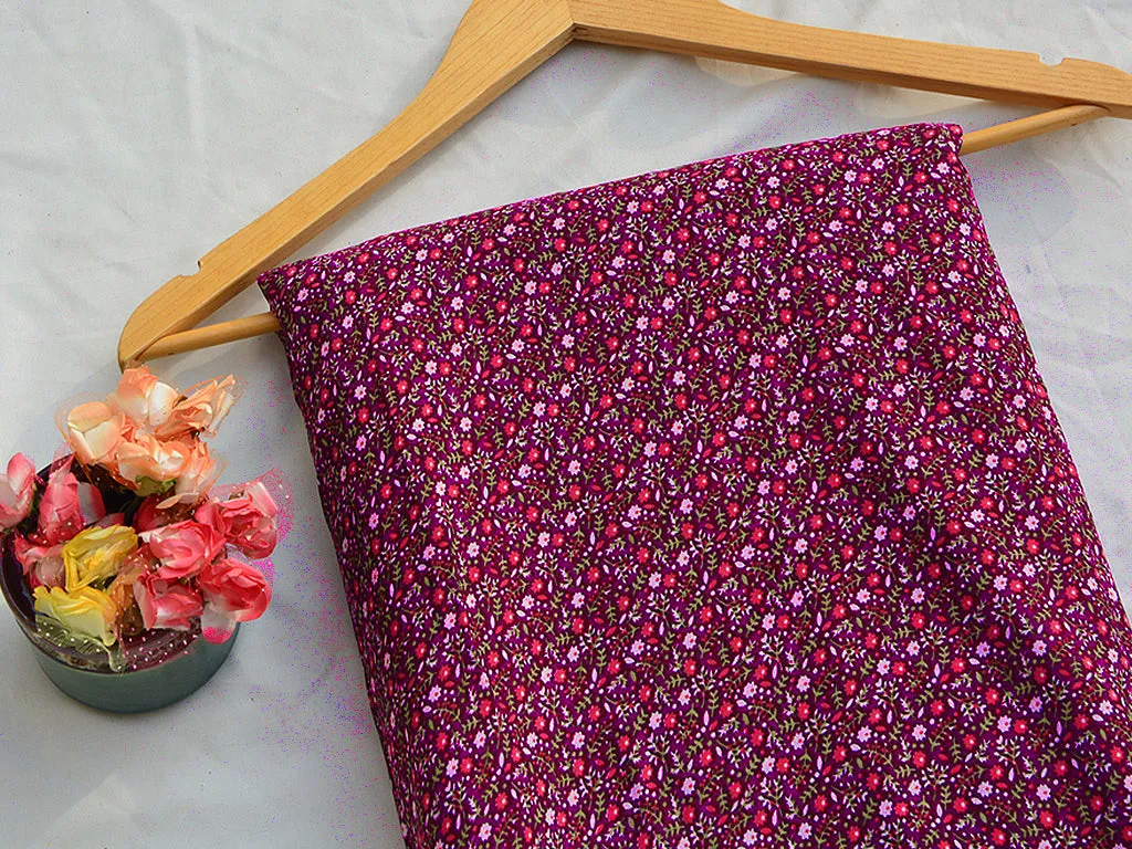 Purple & Pink Floral Digital Printed Premium Crepe Fabric