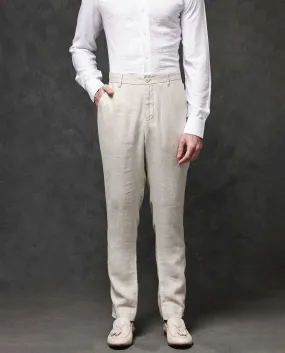 Rare Rabbit Mens Arcelo Beige Linen Mid Rise Regular Fit Solid Trousers