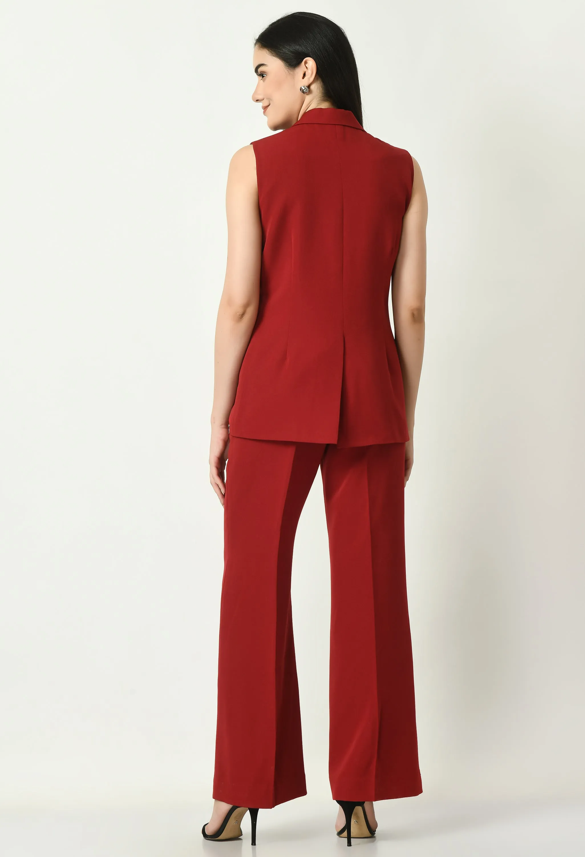 Red Aspiration Sleeveless Blazer With Bootcut Trouser