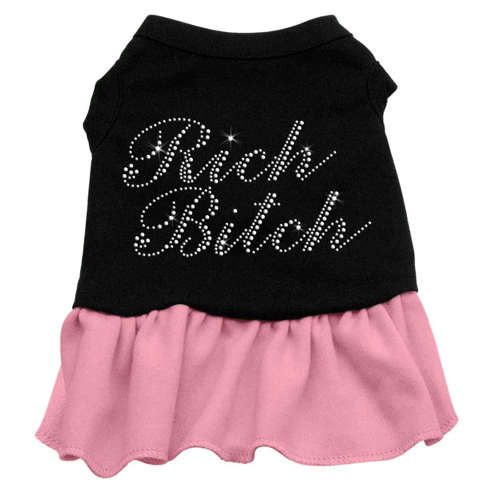 Rhinestone Rich Bitch Dress  Black with Pink XXXL (20)