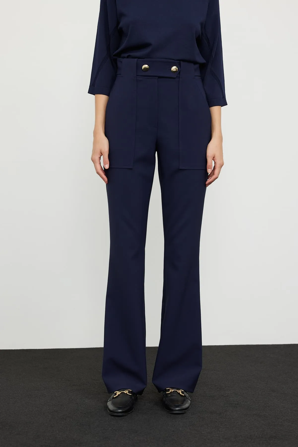 Roman High Waist Trousers With Button Detail Navy