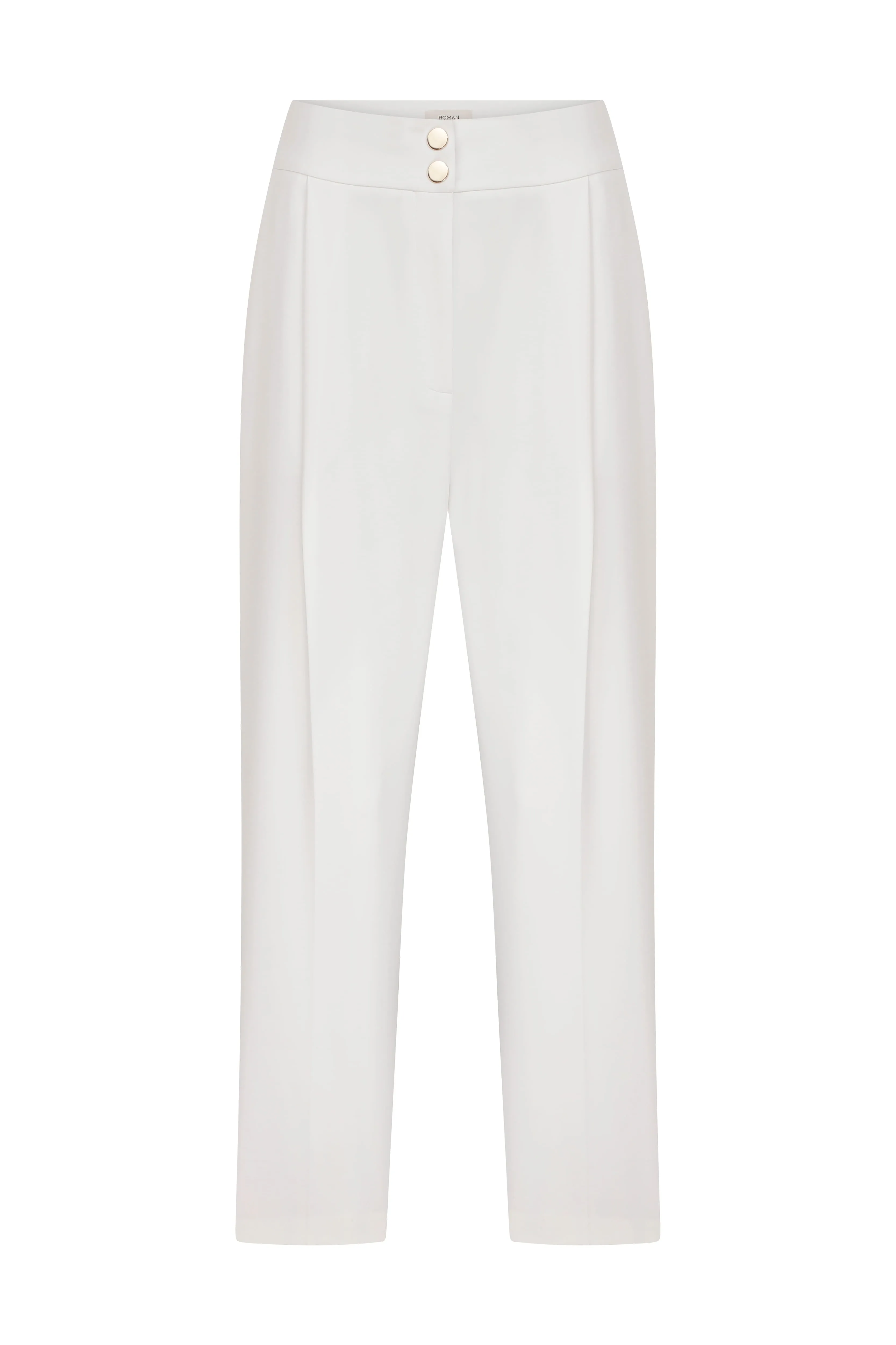 Roman Lycra Crepe Trousers With Snap Buttons Ecru