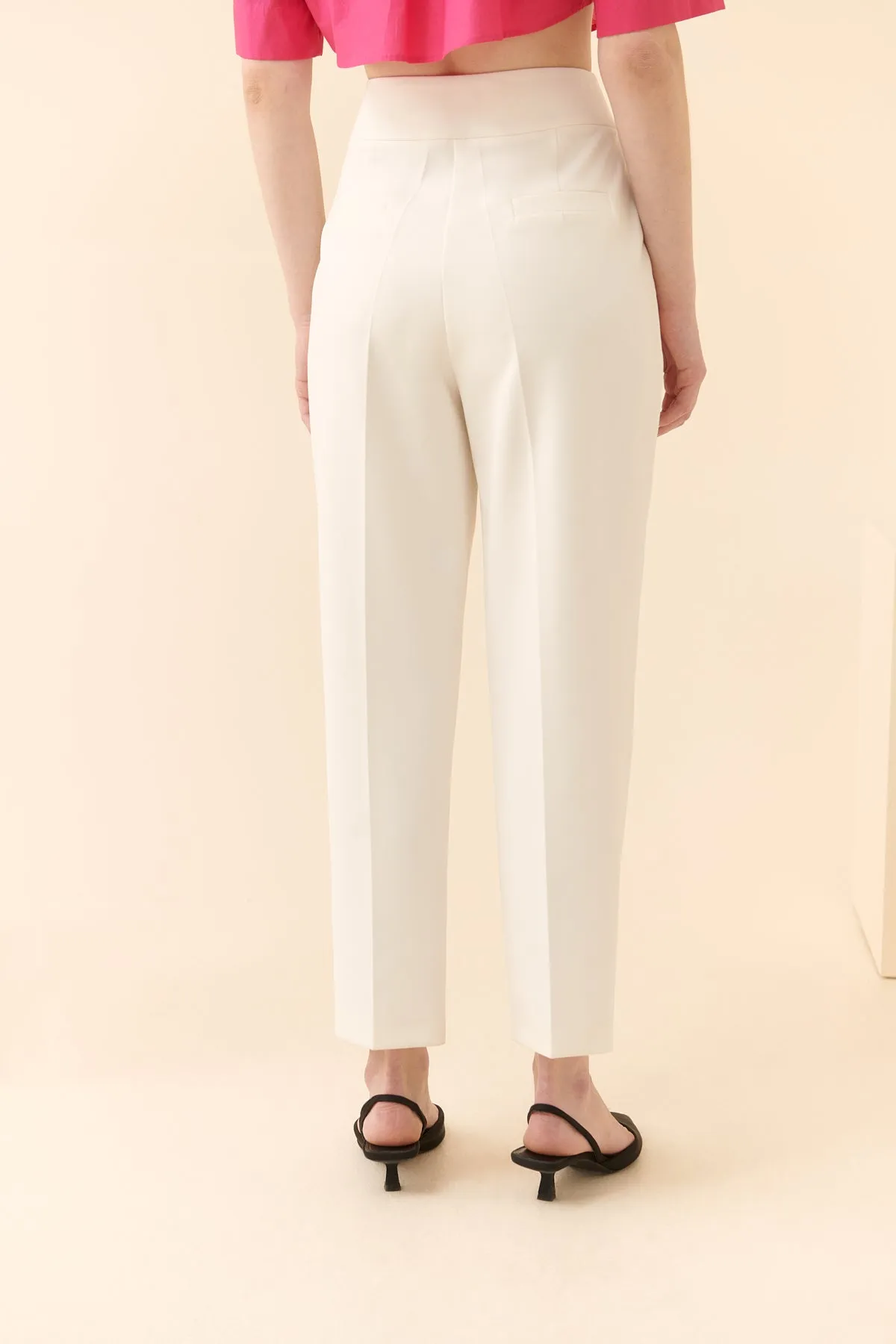 Roman Lycra Crepe Trousers With Snap Buttons Ecru