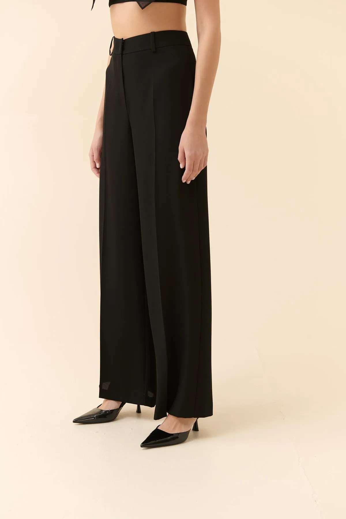 Roman Silk Crepe Palazzo Trousers Black