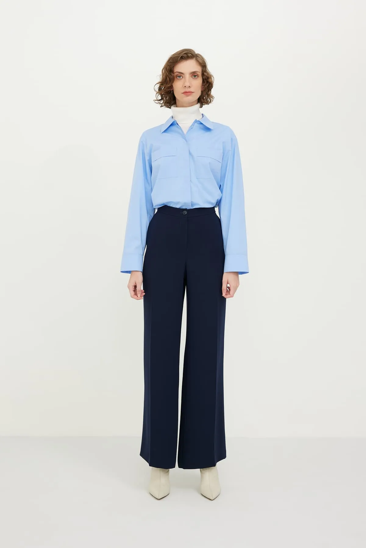 Roman Wide Leg Solid Trousers Navy