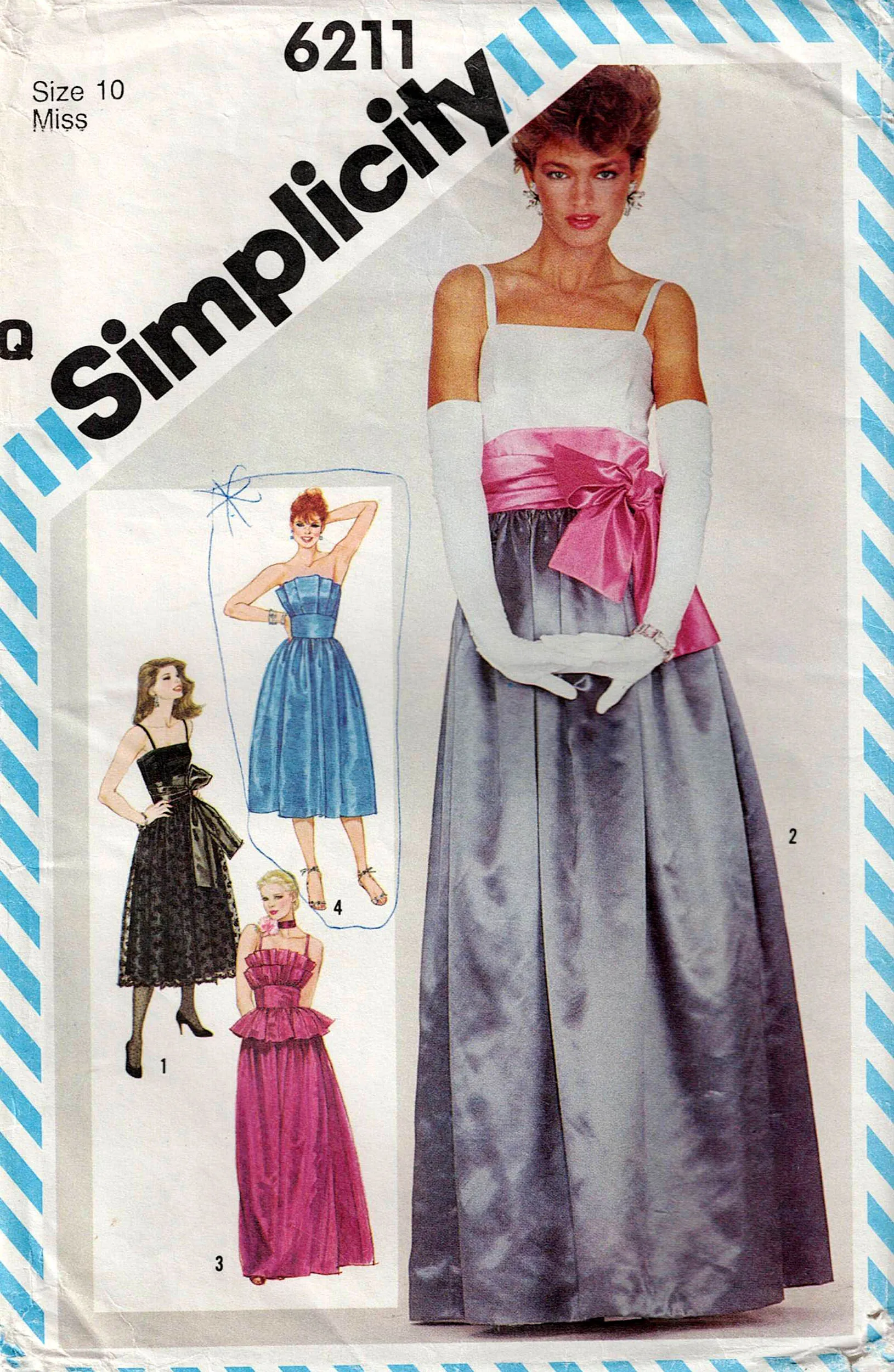 Simplicity 6211 Womens Full Skirt Ruffled Evening Dress & Sash 1980s Vintage Sewing Pattern Size 10 Bust 32.5 Inches