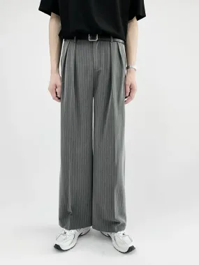 Striped Wide-Leg Trousers with Belt Detail