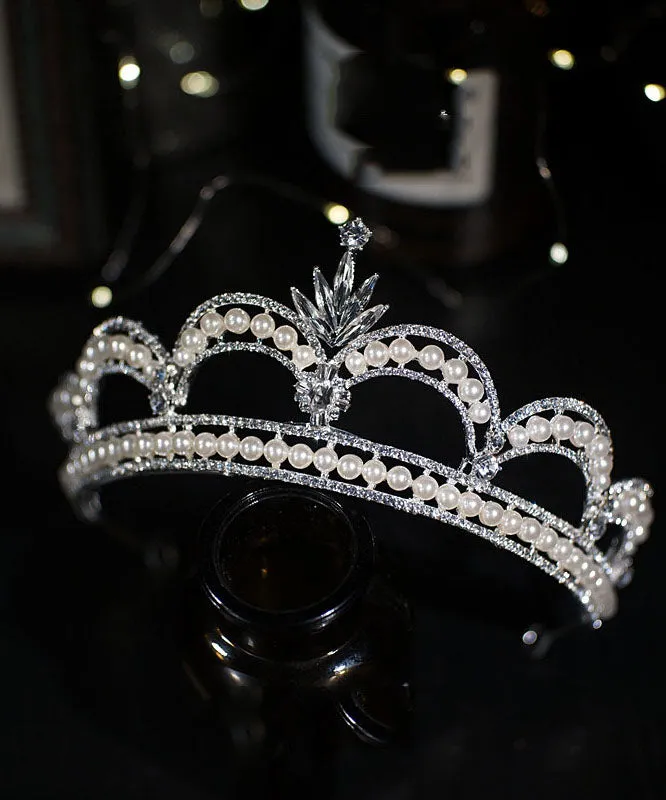 Stylish Silk Silvering Zircon Pearl Girl Crown IU053