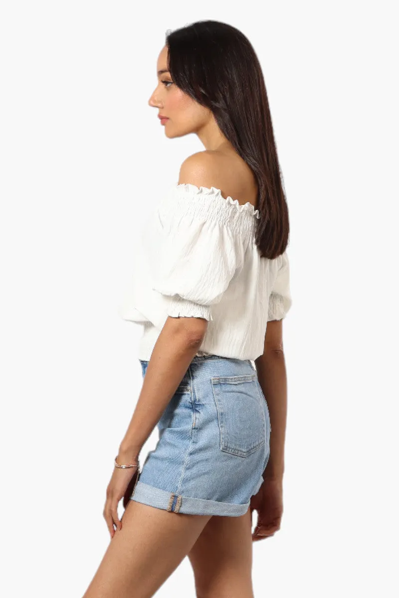 Urbanology Off Shoulder Tie Front Smock Blouse - White