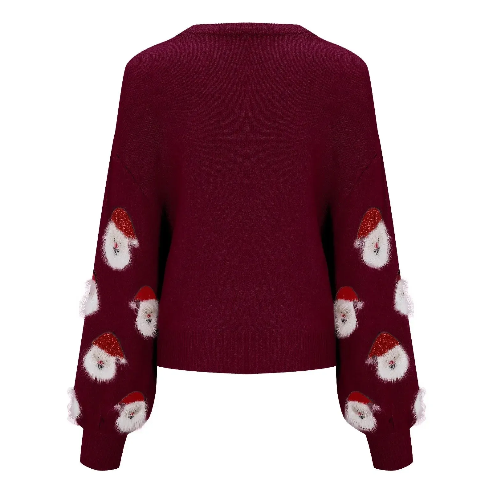 Wenkouban-Christmas Thanksgiving outfits_Round Neck Casual Oversized Warm Christmas Santa Head Christmas Sweater